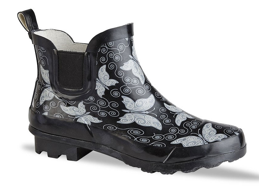 Women's DEMAR Owl Print Wellington Rain Boots – Grey PVC Waterproof Pull-On Boots