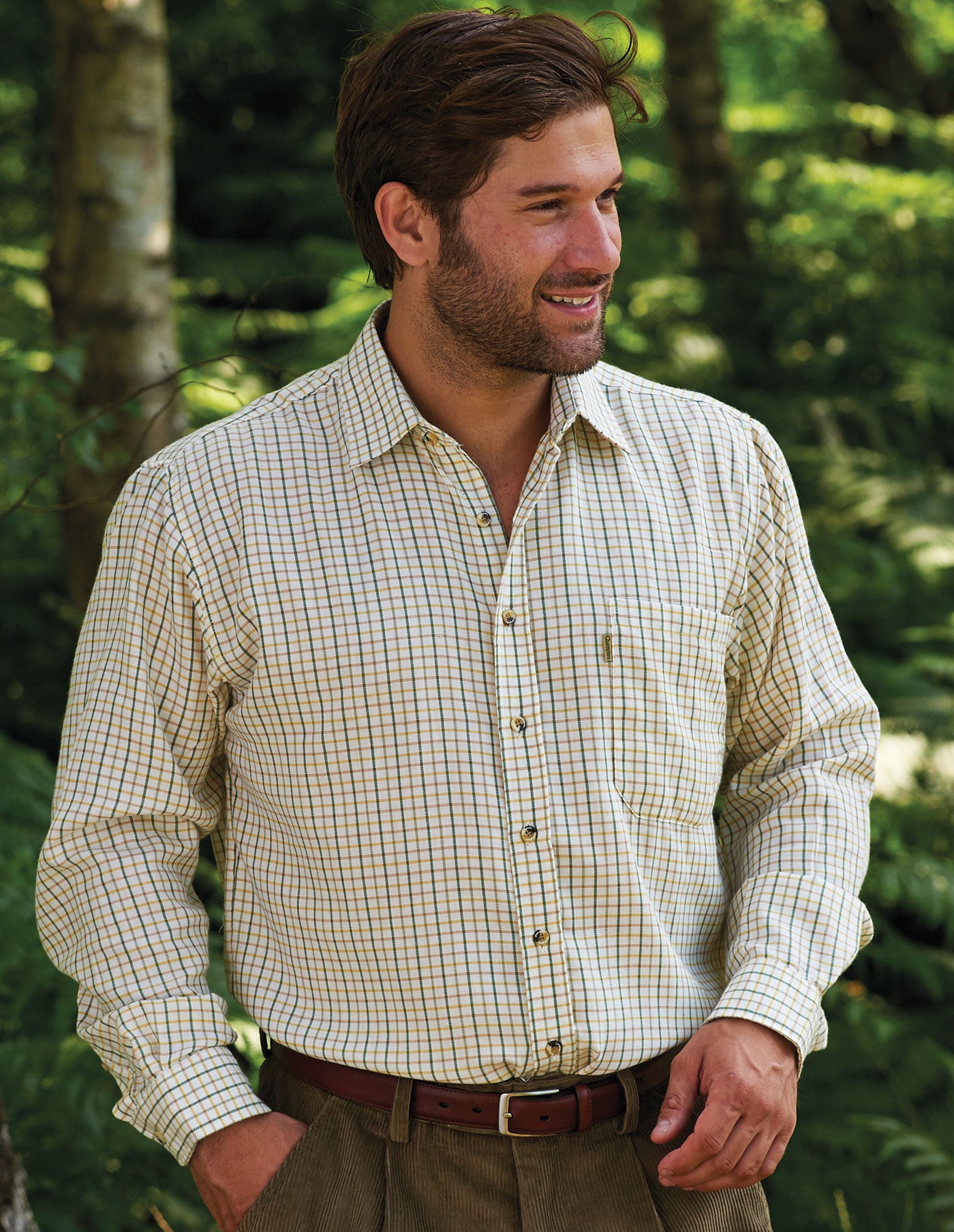 man wearing Champion Long Sleeved Tattersall  Country Check Shirt. 