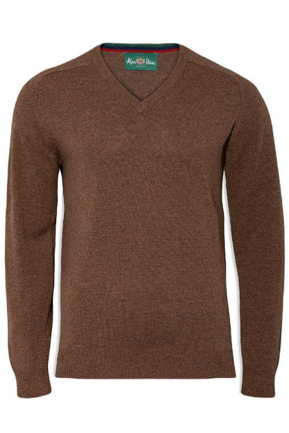 Alan Paine Streetly Lambswool V Neck Jumper in Tobacco 